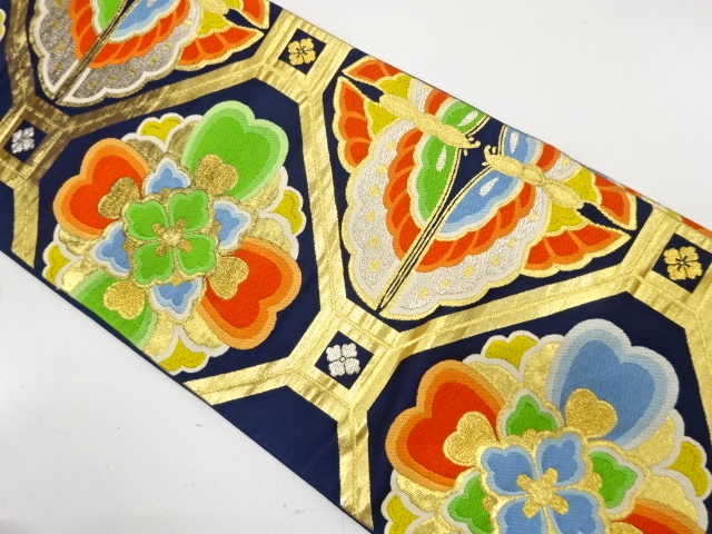 JAPANESE KIMONO / ANTIQUE KIMONO / SILK / WOVEN BUTTERFLY